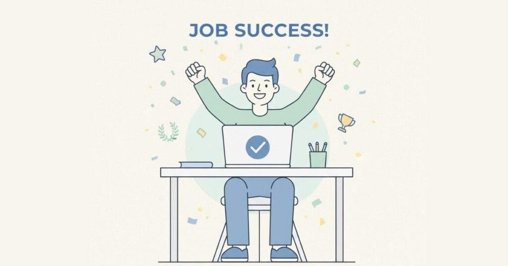 Flat vector of developer celebrating success.