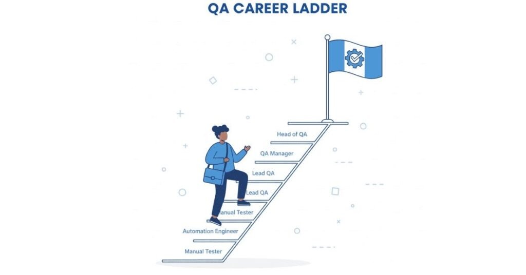 Flat vector of QA career growth.