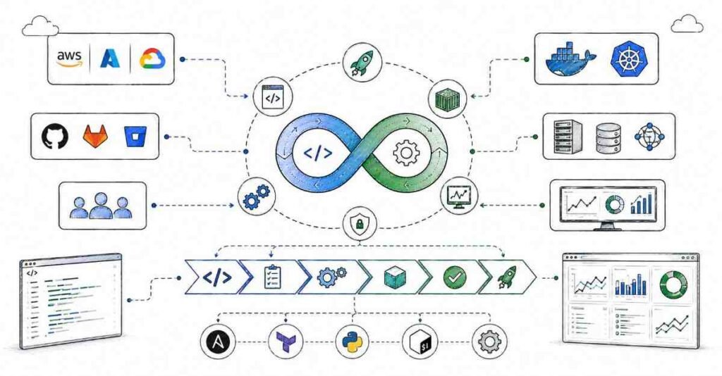 DevOps tools ecosystem for automation cloud deployment and container orchestration