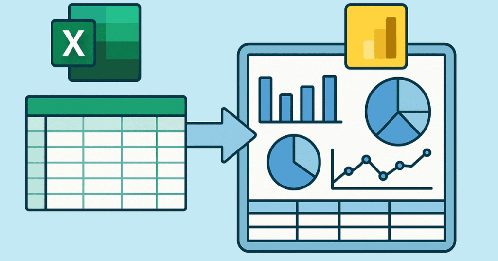 Visual of Excel connected to Power BI dashboard for analytics.