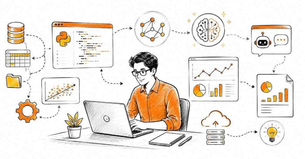 Data scientist working with generative AI tools, machine learning models and analytics dashboards | frontlines edutech | flm