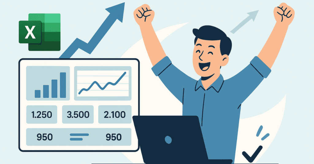 Illustration showing Excel professional celebrating career success.