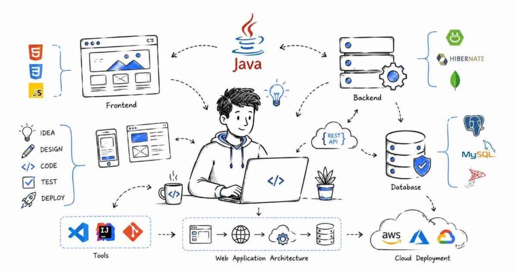 Java full stack developer working on frontend backend and database applications