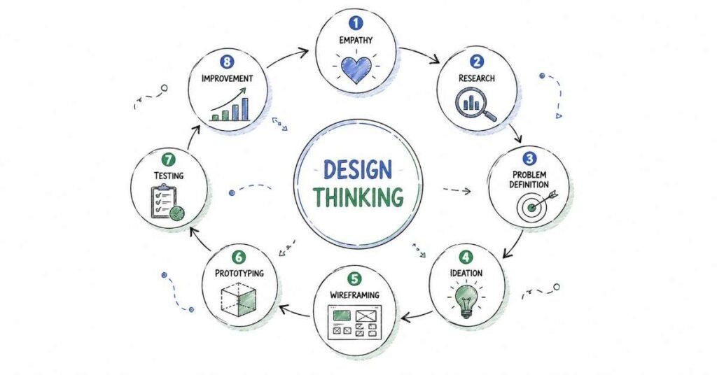 UI UX design thinking process from research to testing