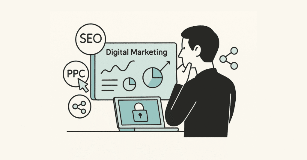 Digital marketing professional analyzing online marketing dashboard