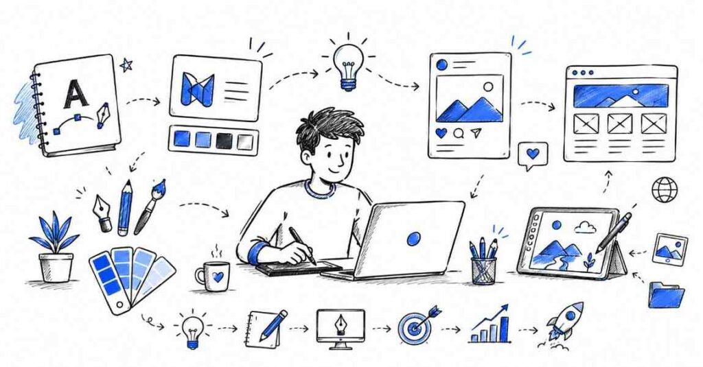 Graphic designer creating digital designs using professional design software