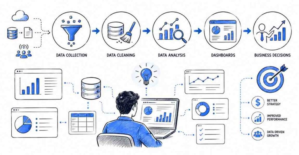 Data analytics workflow from raw data to business insights