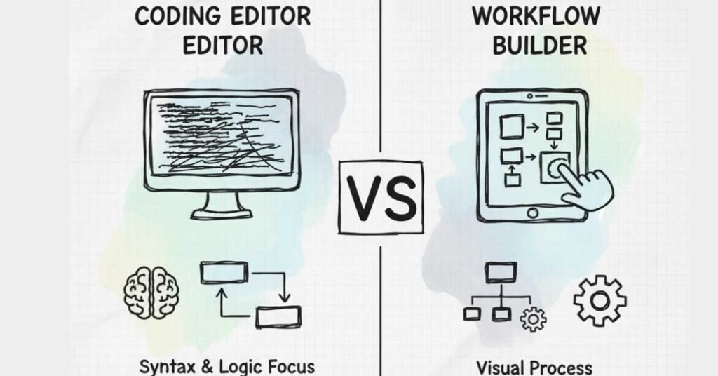 Visual comparing coding and low-code Pega development.