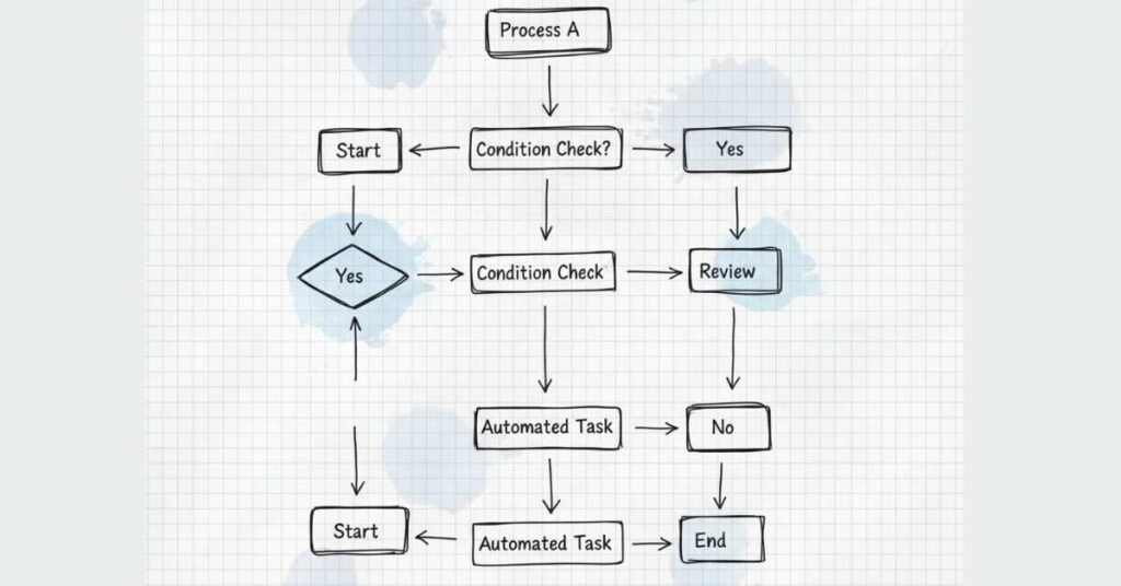 Flowchart graphic for advanced Pega decision logic.