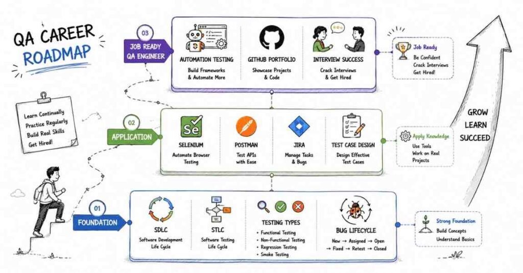 "Software testing engineer roadmap from manual testing basics to job ready QA professional in 2026"