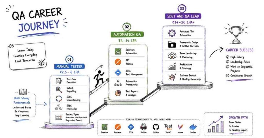 "Software testing engineer salary progression and QA career growth roadmap in India for 2026"