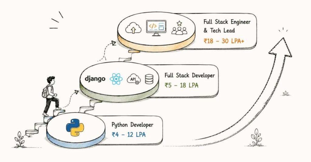 "Python full stack developer salary progression and career growth roadmap in India for 2026"