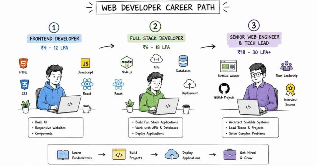 "Web developer salary progression and career growth roadmap in India for 2026"