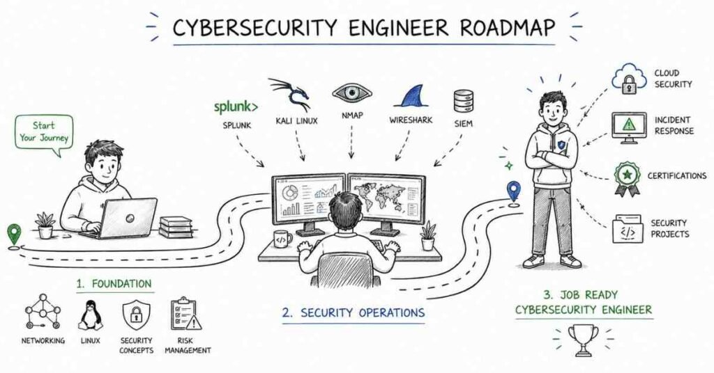 "Cybersecurity engineer roadmap from networking and Linux fundamentals to job ready security professional in 2026"