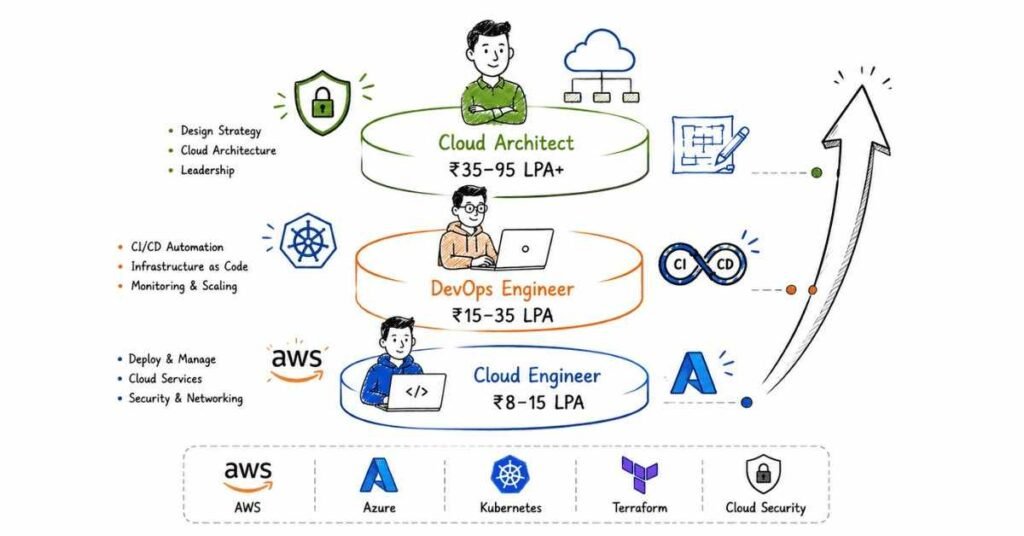"AWS Azure cloud engineer salary progression and cloud architect career growth roadmap in India for 2026"