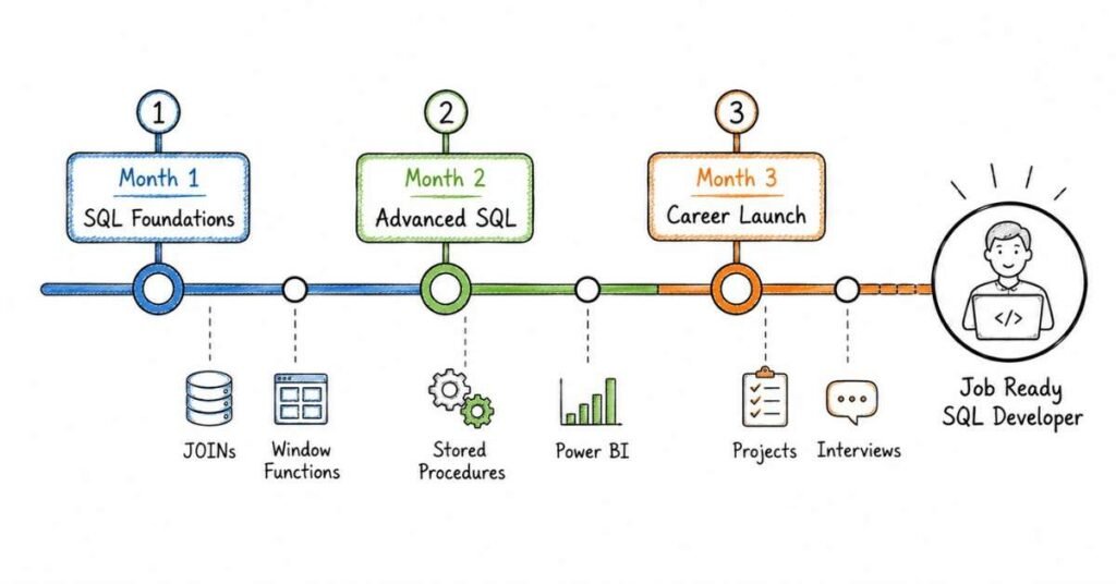 90 day SQL learning roadmap from beginner to job ready SQL developer