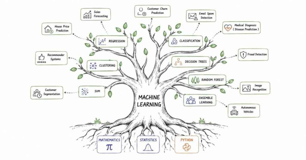 Machine learning algorithms roadmap including regression classification clustering and ensemble learning