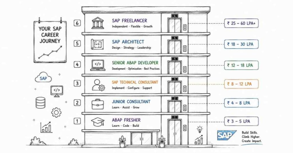 SAP ABAP career progression from fresher to SAP architect with salary growth in India
