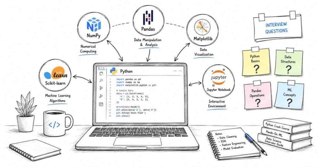 Python interview preparation for data science using NumPy Pandas and Scikit-learn
