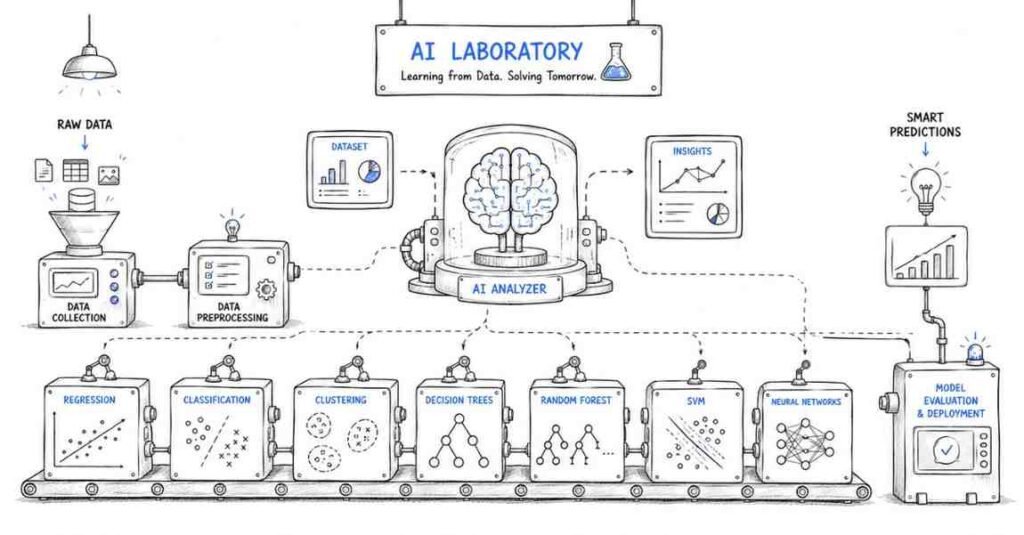 Machine learning interview questions covering regression classification clustering and neural networks