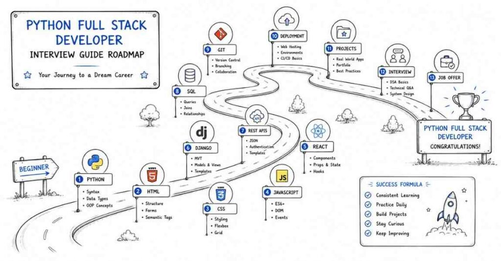 Python Full Stack developer interview roadmap from beginner to job-ready