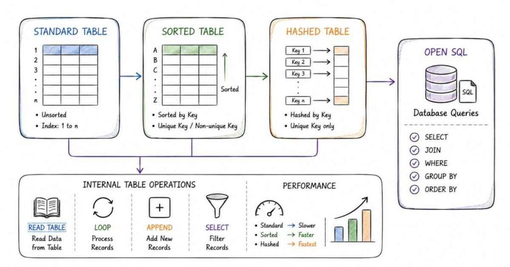 SAP ABAP internal tables and Open SQL concepts