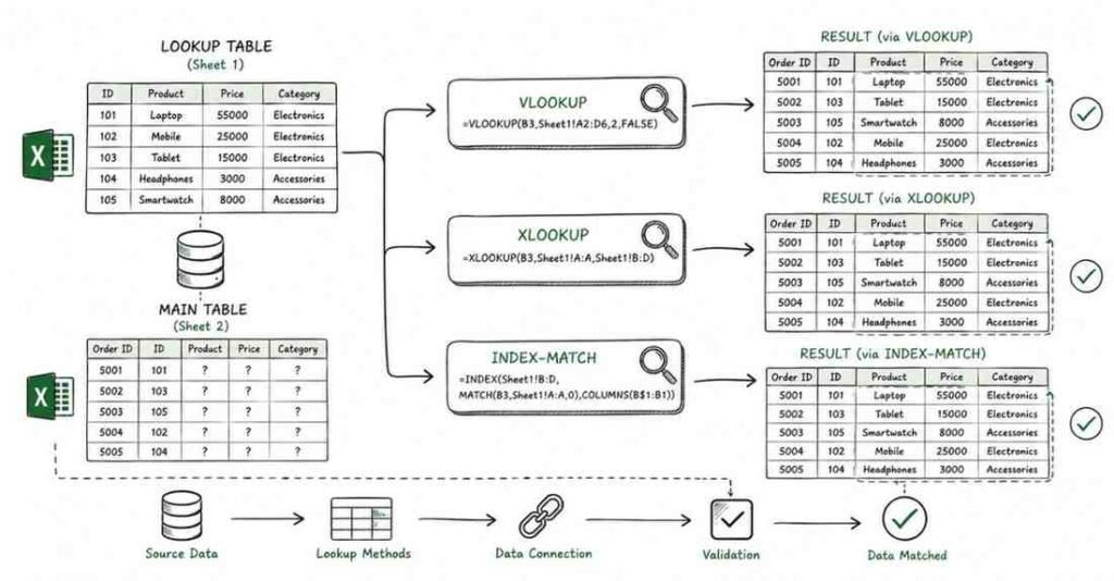 Excel lookup functions workflow diagram