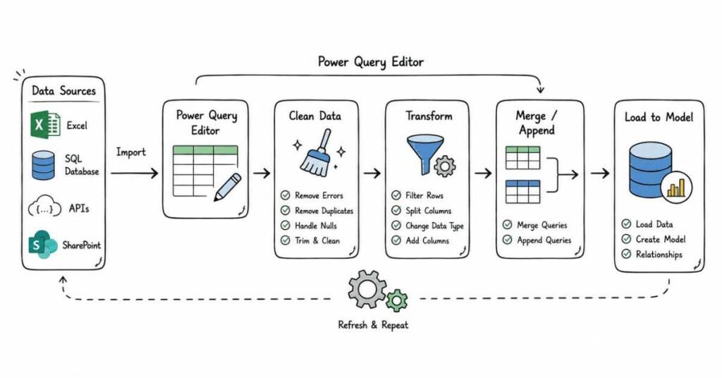 Power Query data transformation workflow