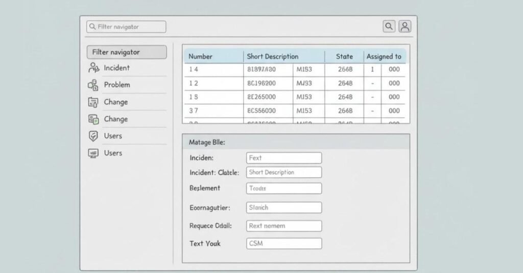 ServiceNow interface navigation drawing.