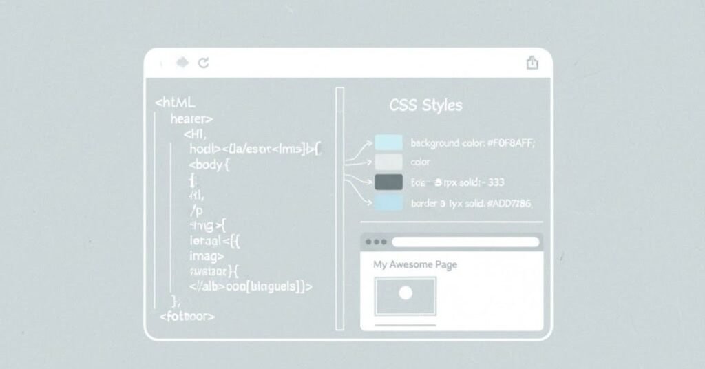 Flat vector of web layout wireframe labeled HTML/CSS.