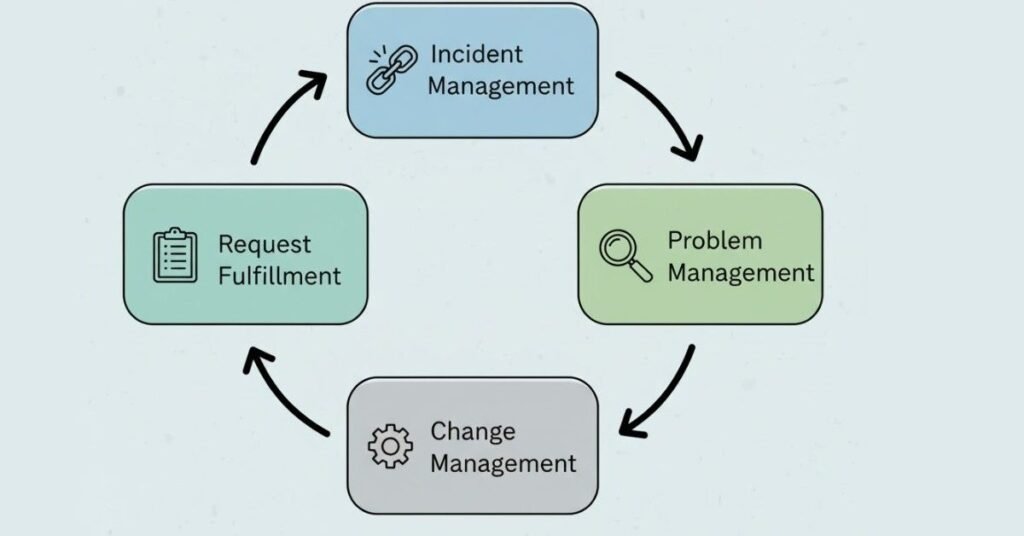Flat diagram showing ITSM process flow.