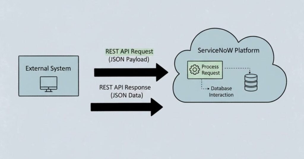 Flat vector showing API integration flow.