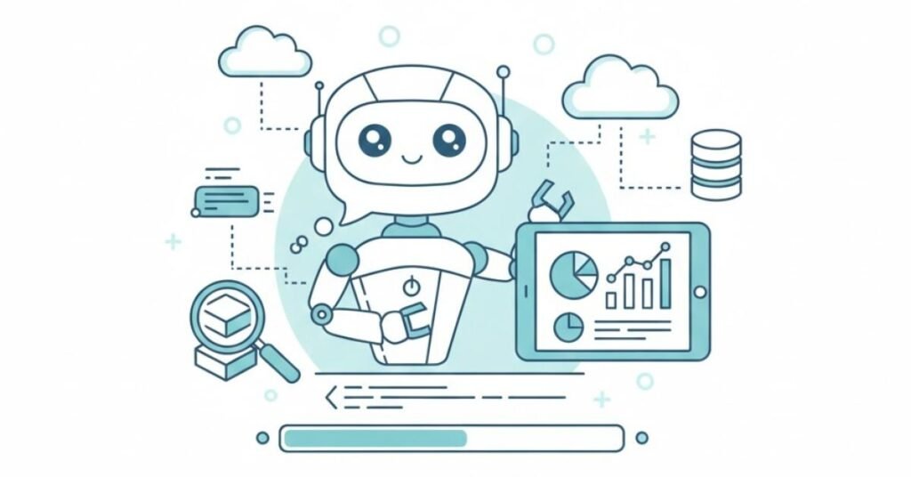 Flat vector of AI robot and data charts