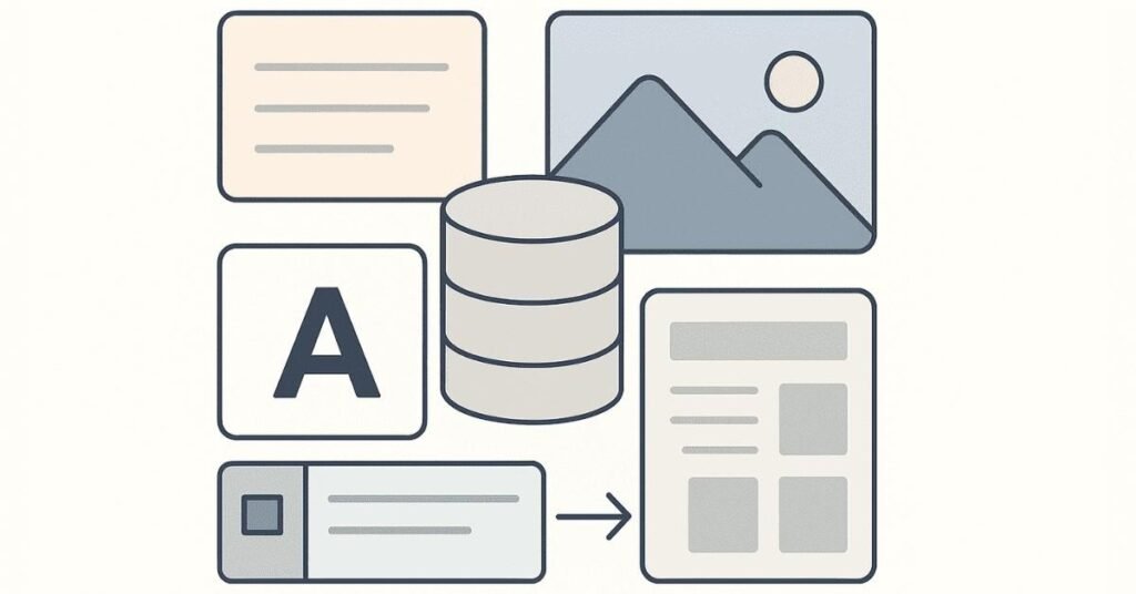 Flat infographic illustrating visual storytelling with images and text communicating messages