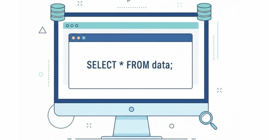 Flat vector of SQL code and database symbol