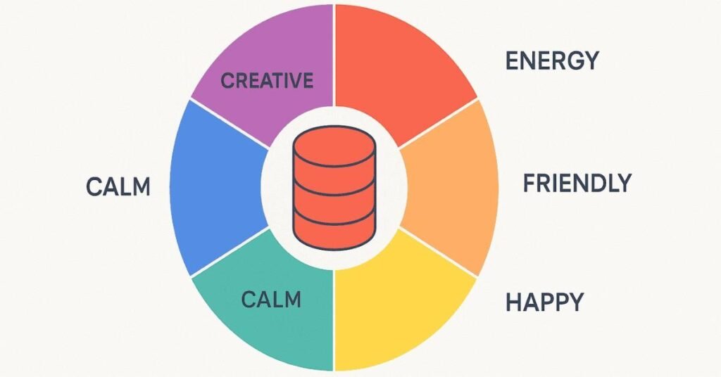 Color wheel showing primary, secondary, tertiary colors and emotion associations for design
