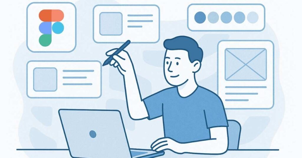 Flat UI/UX hero graphic with design tools