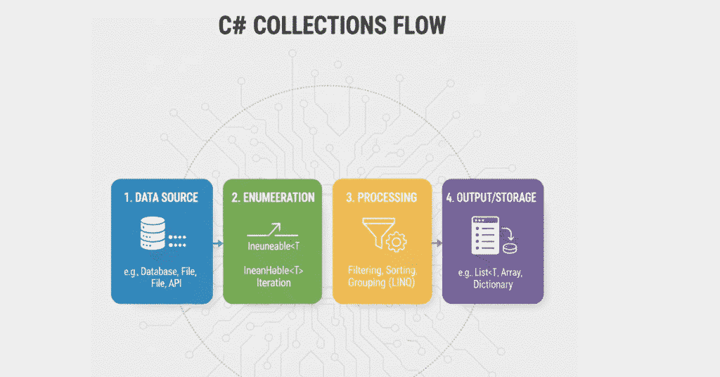 Flat illustration showing different data structures as organized blocks.