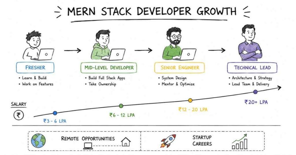 "MERN Stack salary growth and career progression roadmap in India for 2026"