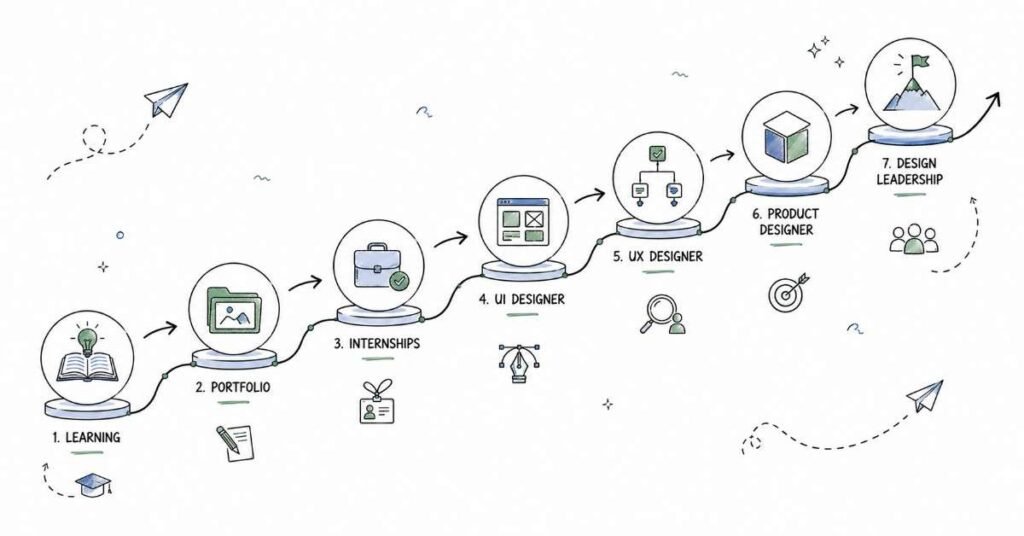 UI UX designer career progression roadmap from beginner to product designer