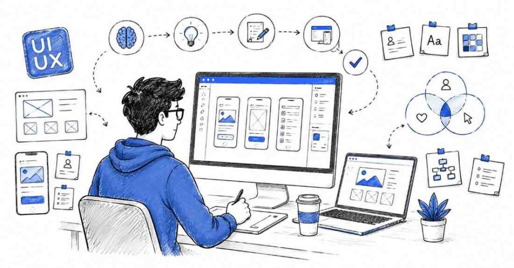 UI UX designer creating user interface and user experience designs for digital products