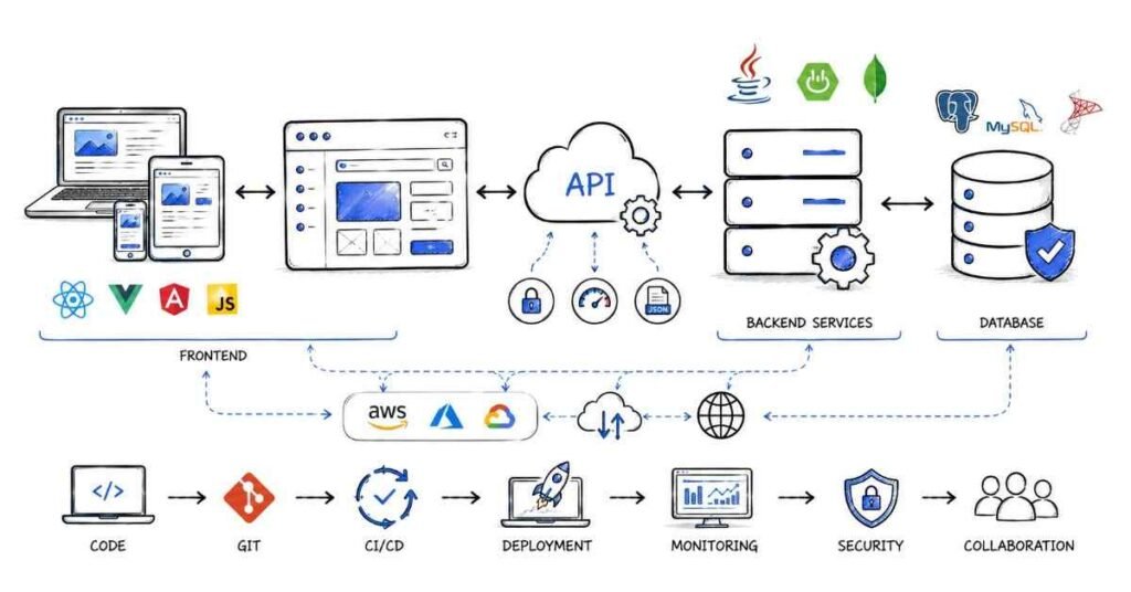 Java full stack technology stack including frontend backend database and cloud technologies