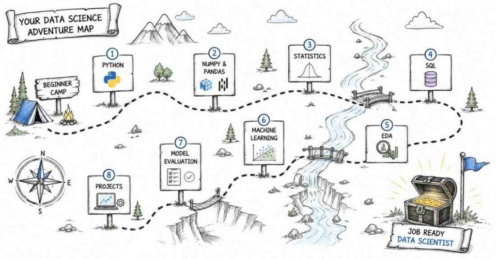 90 day traditional data science roadmap from beginner to job ready data scientist with Python machine learning and statistics