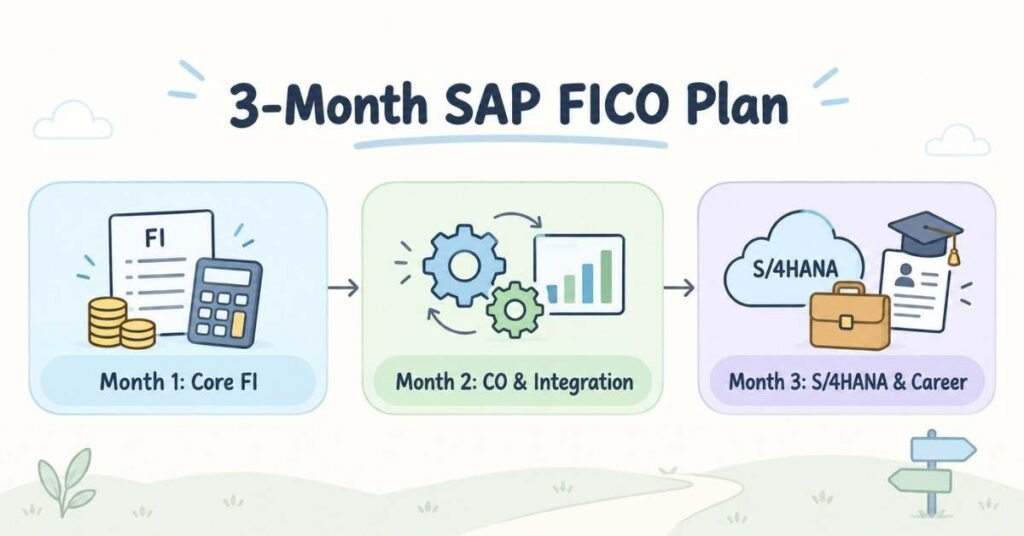 Three-month finance learning plan with Month 1, Month 2, and Month 3 stages. | FLM | FrontLinesEduTech |