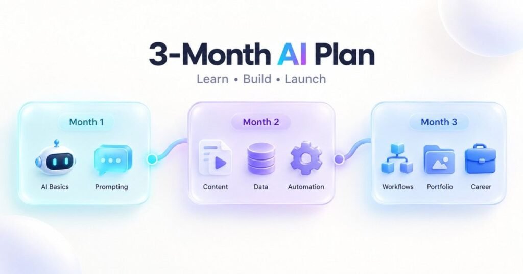 AI Mastery Roadmap with a three-month plan for learning, building and career preparation. | FLM | FrontlinesEduTech |