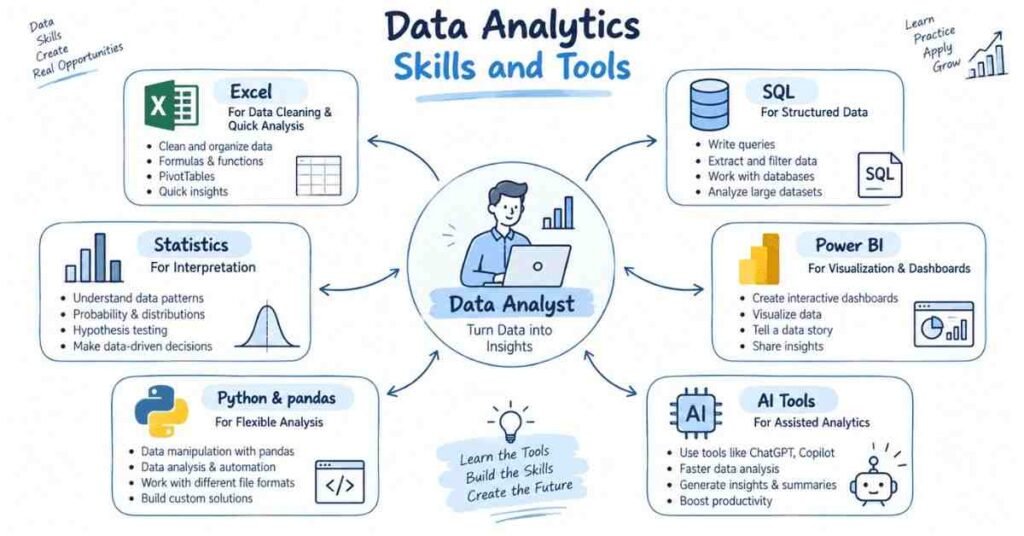 Data Analytics Skills and Tools – Excel, SQL, Statistics, Power BI, Python and AI