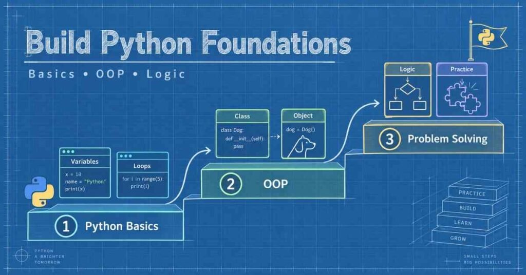 Python Developer with DSA foundation visual covering programming basics, OOP and problem-solving skills. | FLM | FrontlinesEduTech |