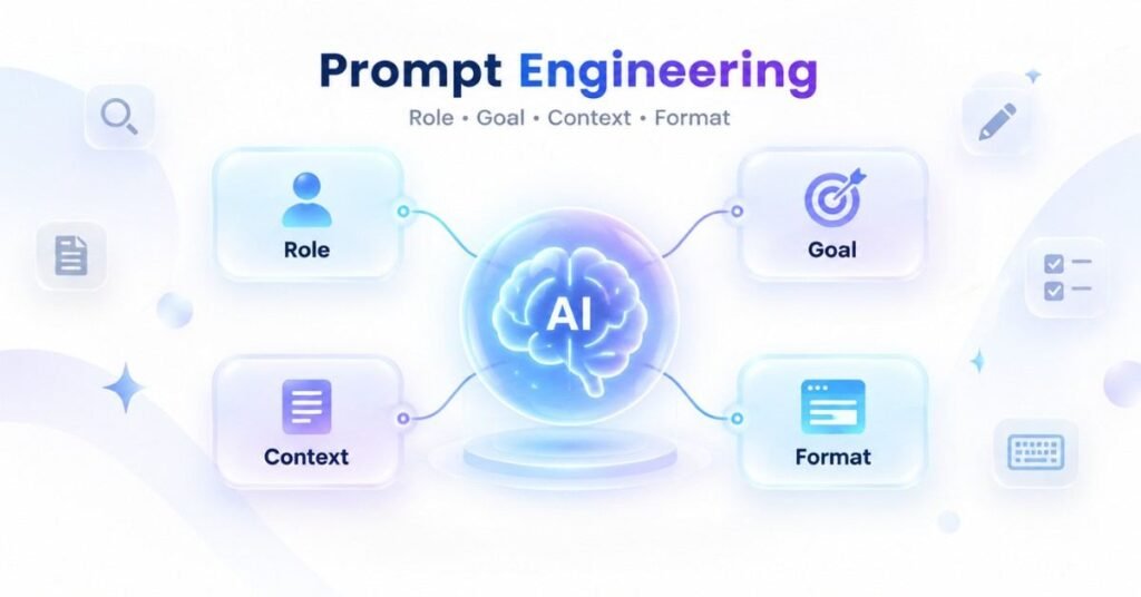 AI Mastery Roadmap visual explaining role, goal, context and format in prompt engineering. | FLM | FrontlinesEduTech |
