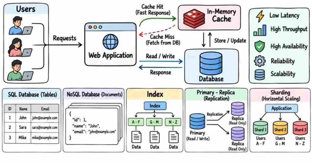 System design databases caching replication sharding and indexing | flm | frontlines edutech