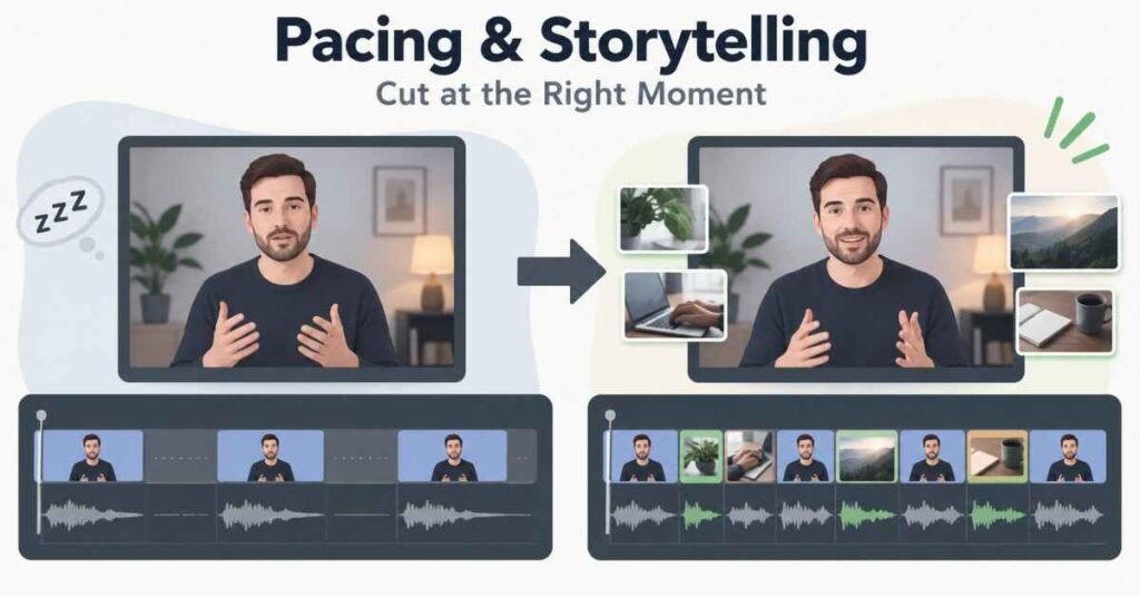 How to Become a Video Editor infographic showing pacing, cuts and B-roll for better storytelling. | FLM | FrontlinesEduTech |